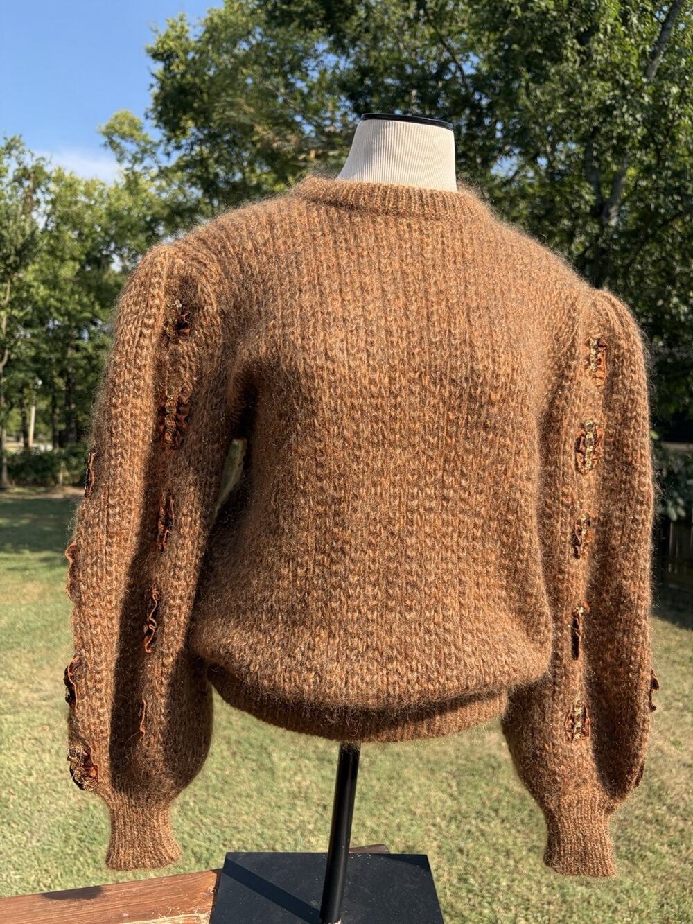 VTG Escada Mohair Metallic Bronze Brown Puff Sleeve Statement Sweater Size Large